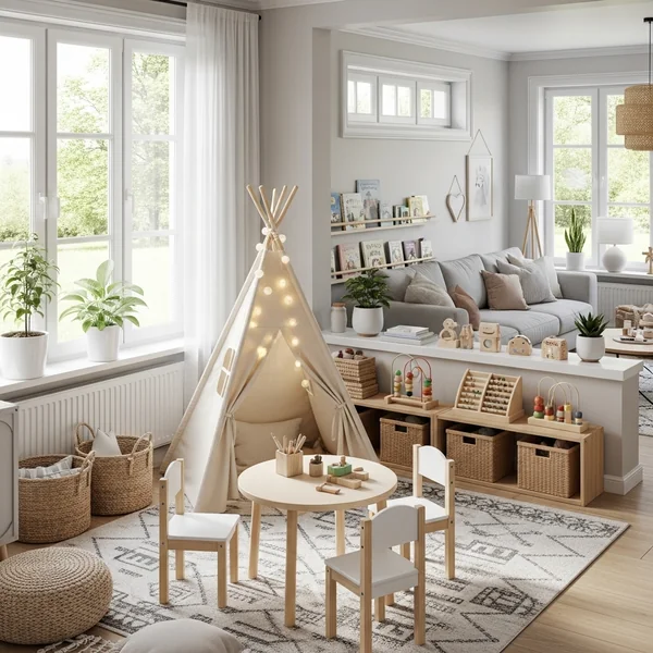 Cozy Scandinavian-Style Kids Play Corner in the Living Room
