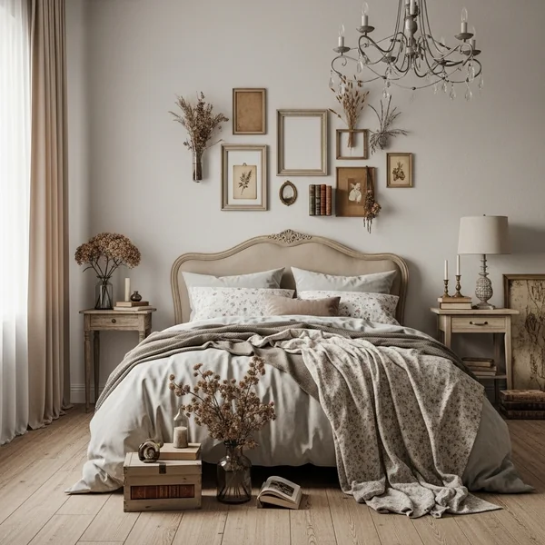 Aesthetic Vintage Bedroom with Soft, Artistic Charm
