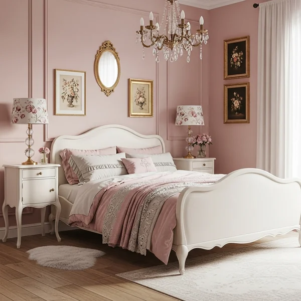 Vintage Pink Bedroom with Soft Romantic Flair