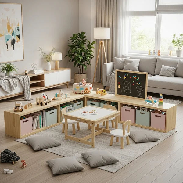 Multi-Functional Play Corner With Foldable Table and Storage