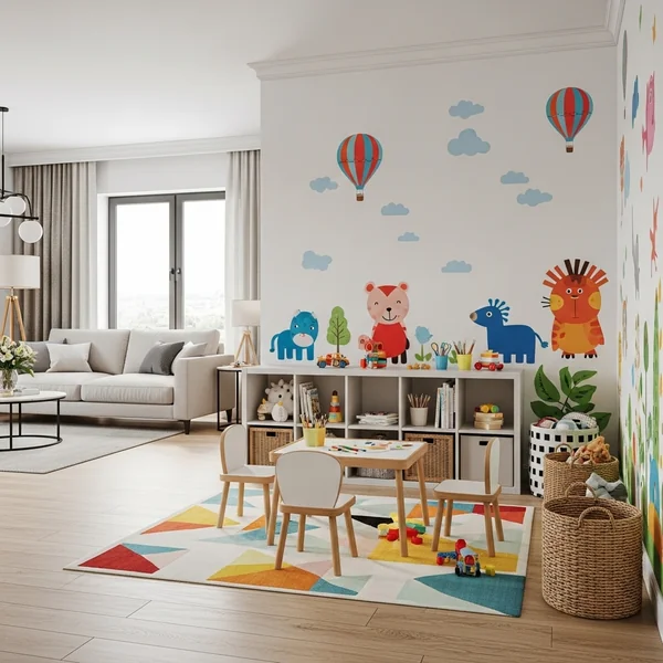 Vibrant Play Corner With Themed Wall Decals