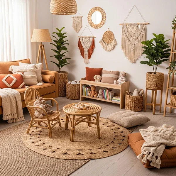 Boho-Inspired Kids Play Corner With Rattan Furniture