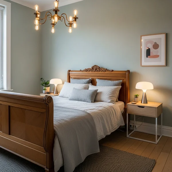 Vintage Bedroom with Soft Lighting and Antique Accents