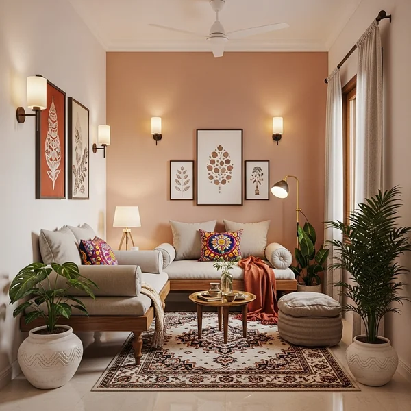Indian-Inspired Small Living Room Setup