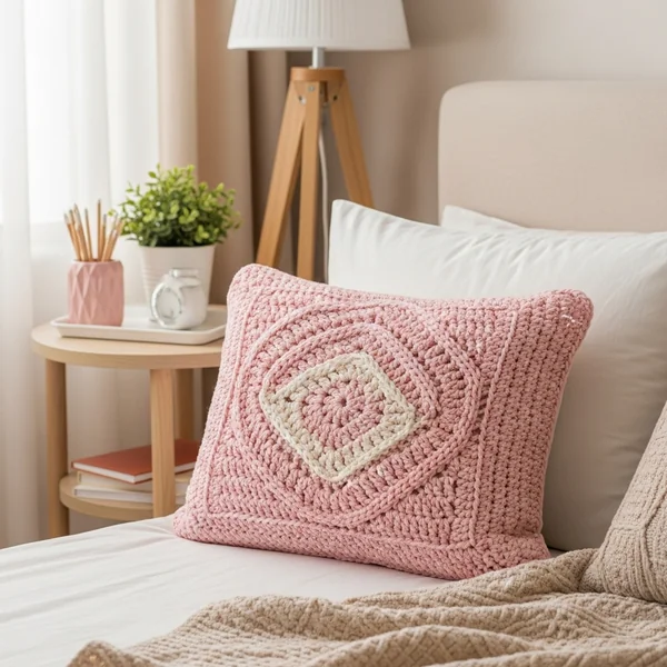 Pink Crochet Throw Pillow