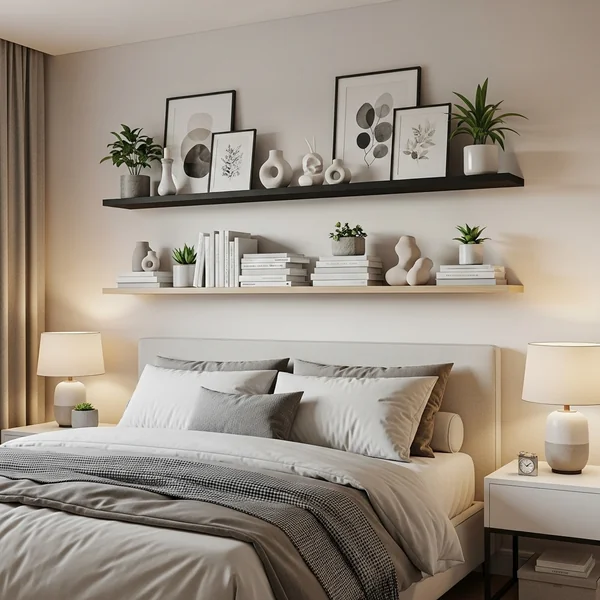 Floating Shelf Decor Above the Bed (Stylish & Functional)