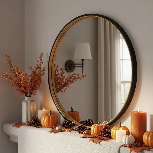 Autumn-Inspired Round Mirror Decor