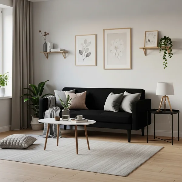 Small Living Room with Black Couch