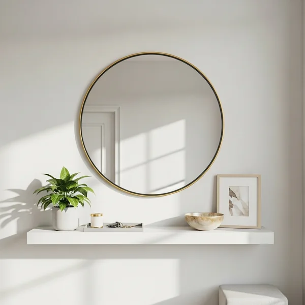Entryway Shelf with Round Mirror