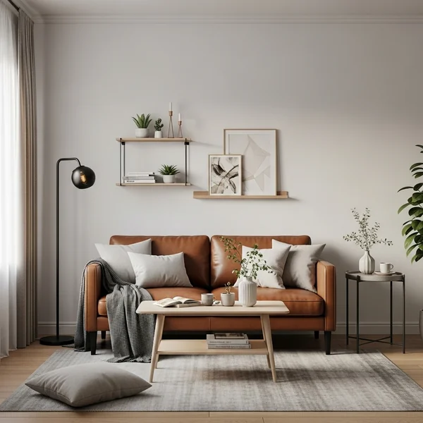 Small Living Room with Leather Couch