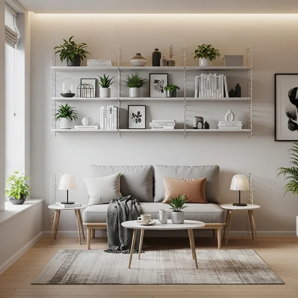 Small Living Room with Minimalist Shelving