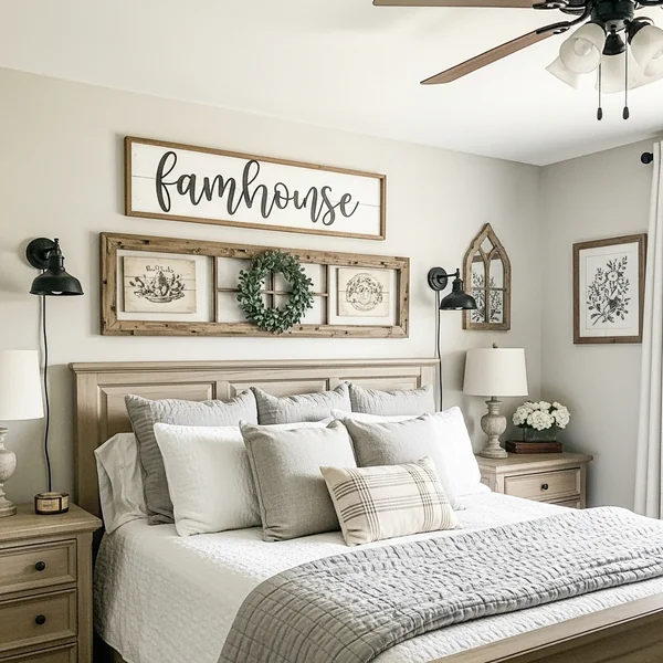 Farmhouse Wall Decor Above the Bed (Rustic Master Bedroom Charm)