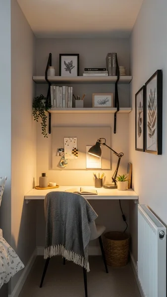 Soft Bedroom Study Corner Setup