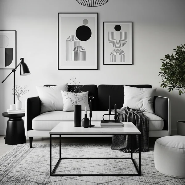 Black and White Minimalist Living Room