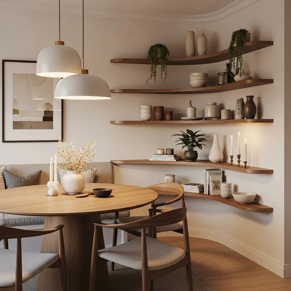 Curved Shelves Around a Dining Nook
