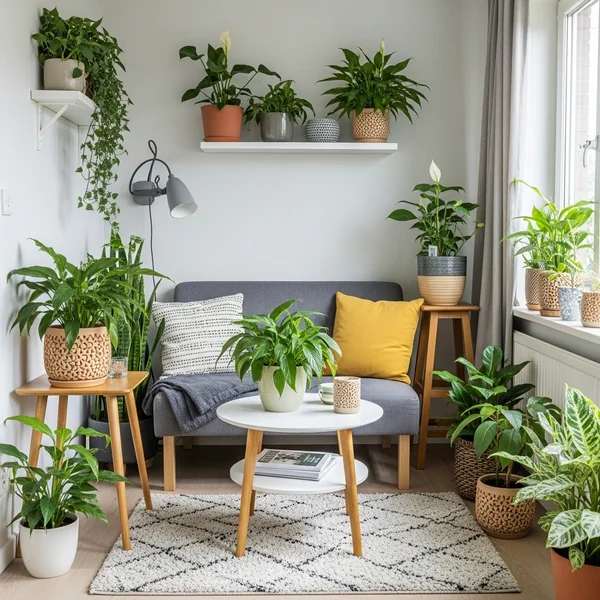 Greenery-Focused Small Living Room Decor