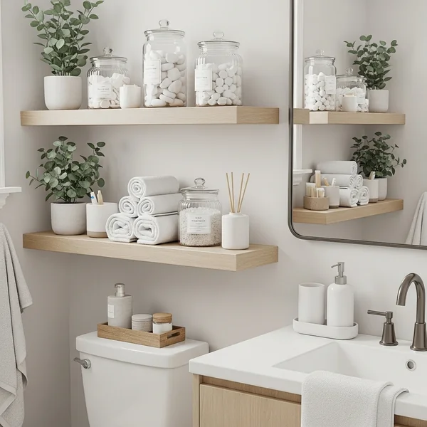 Spa-Inspired Bathroom Shelf Setup