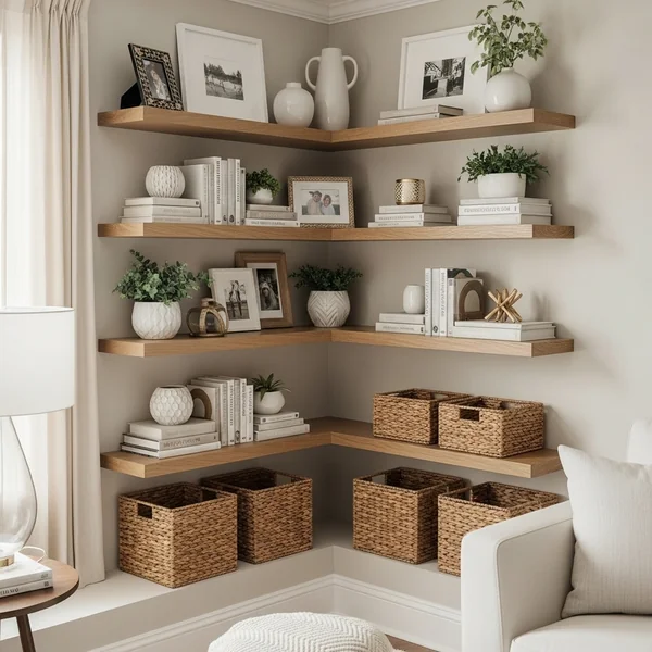 Cozy Built-In Corner Shelf Styling