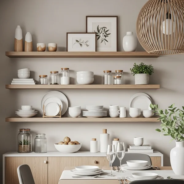 Curated Dining Room Open Shelf Styling