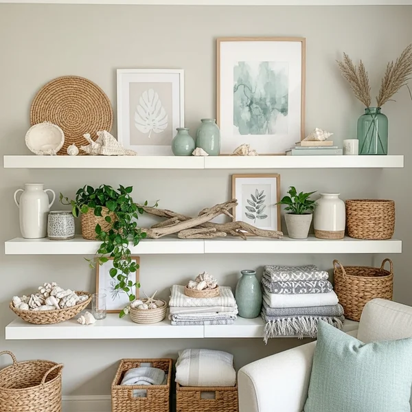 Relaxed Coastal-Boho Shelf Styling