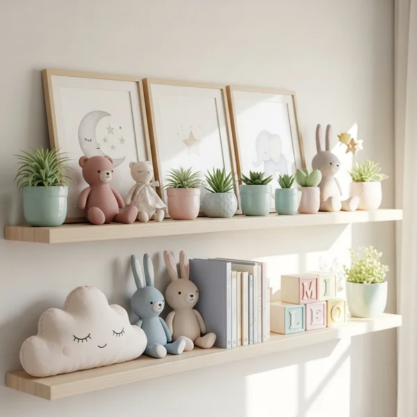 Sweet Pastel Nursery Shelf Styling