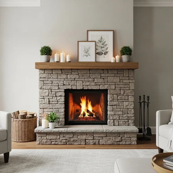 Textured Stone Fireplace