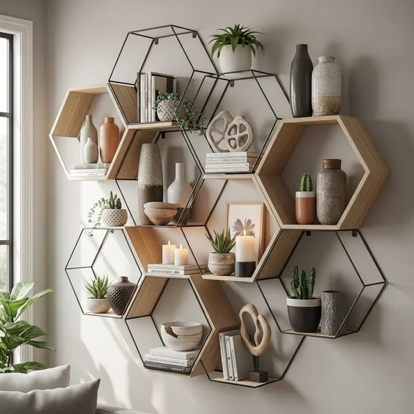Geometric Hexagon Shelf Styling