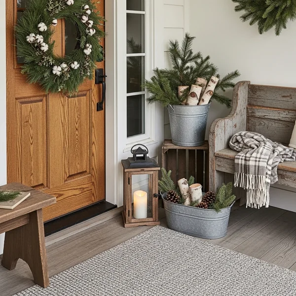 Rustic Farmhouse Winter Porch