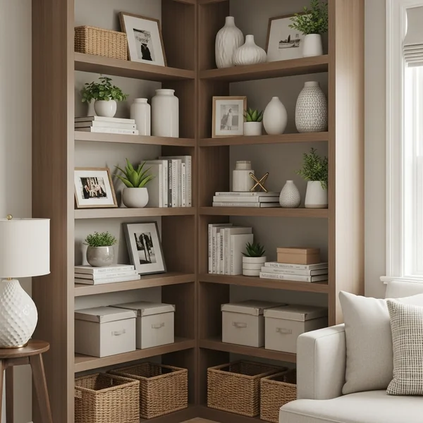 Cozy Built-In Corner Shelf Styling