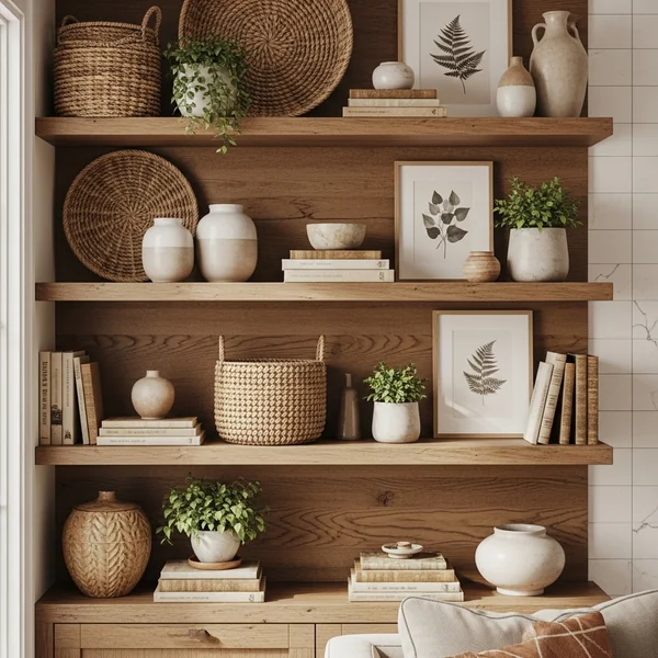 Cozy Farmhouse Wood Shelf Display