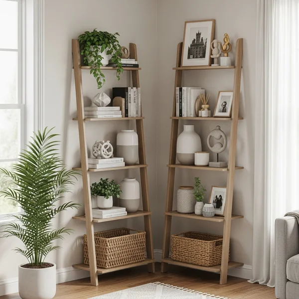 Styled Corner Ladder Shelf Display