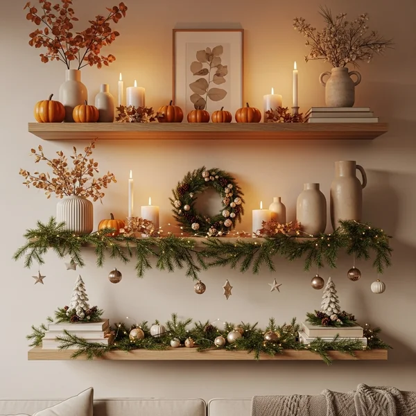 Seasonal Shelf Styling with Cozy Accents