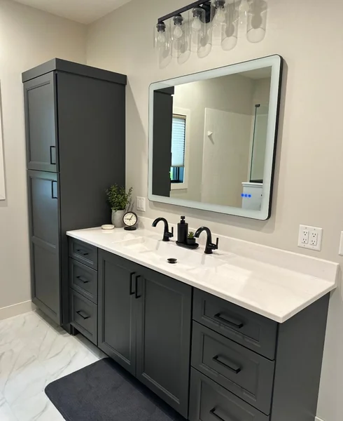 Sleek Bathroom with Black and Grey Accents
