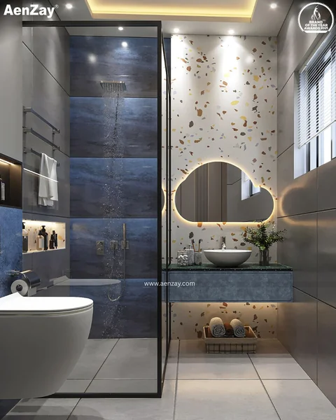 Small Bathroom with Black and Grey Highlights