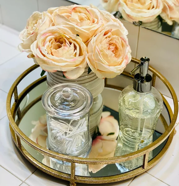 Romantic Floral Accent on a Glamorous Gold Vanity Tray