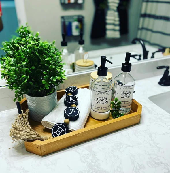 Farmhouse Charm with a Hexagonal Wood Countertop Tray