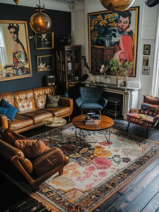 Maximalist Small Living Room with Gallery Wall