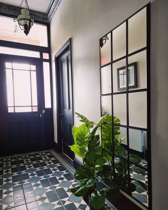 Grid Pane Full Length Mirror in Victorian Entryway