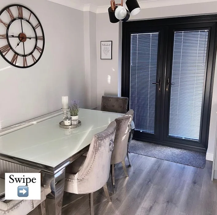 Glass Kitchen Table with Silver Tray & Candle Decor