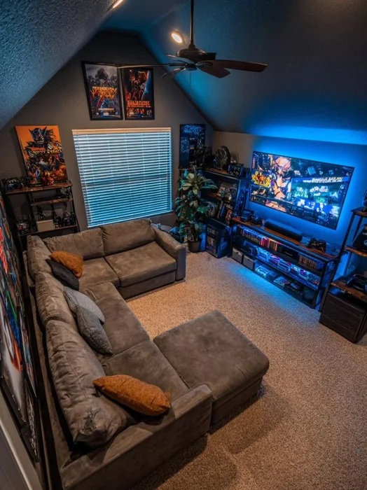 Small Gaming & TV Room with LED Accent Lighting