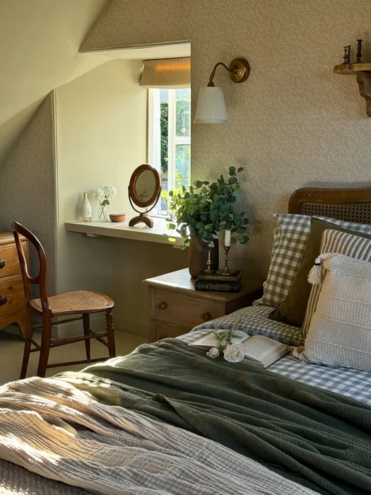 Cosy Cottage Bedroom with Botanical Wallpaper