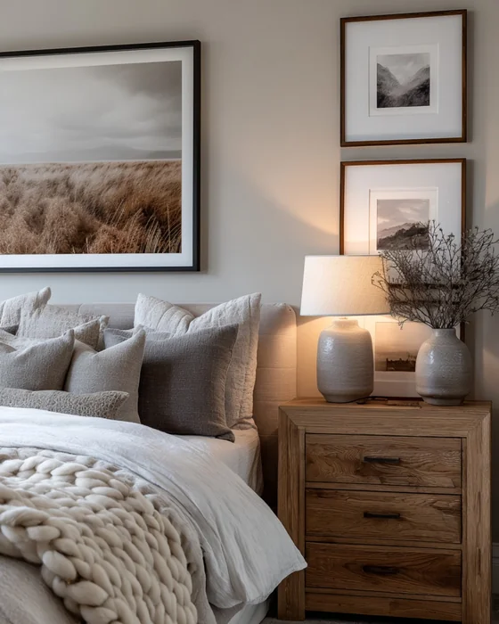 Neutral Rustic Modern Bedroom with Chunky Knit Throw