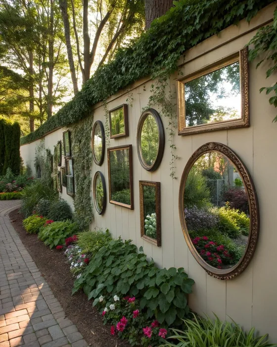 Vintage Mirror Gallery Wall in a Garden