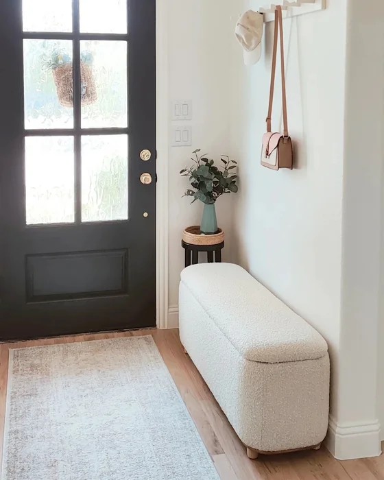 Small Modern Entryway with Boucle Bench and Wall Hooks