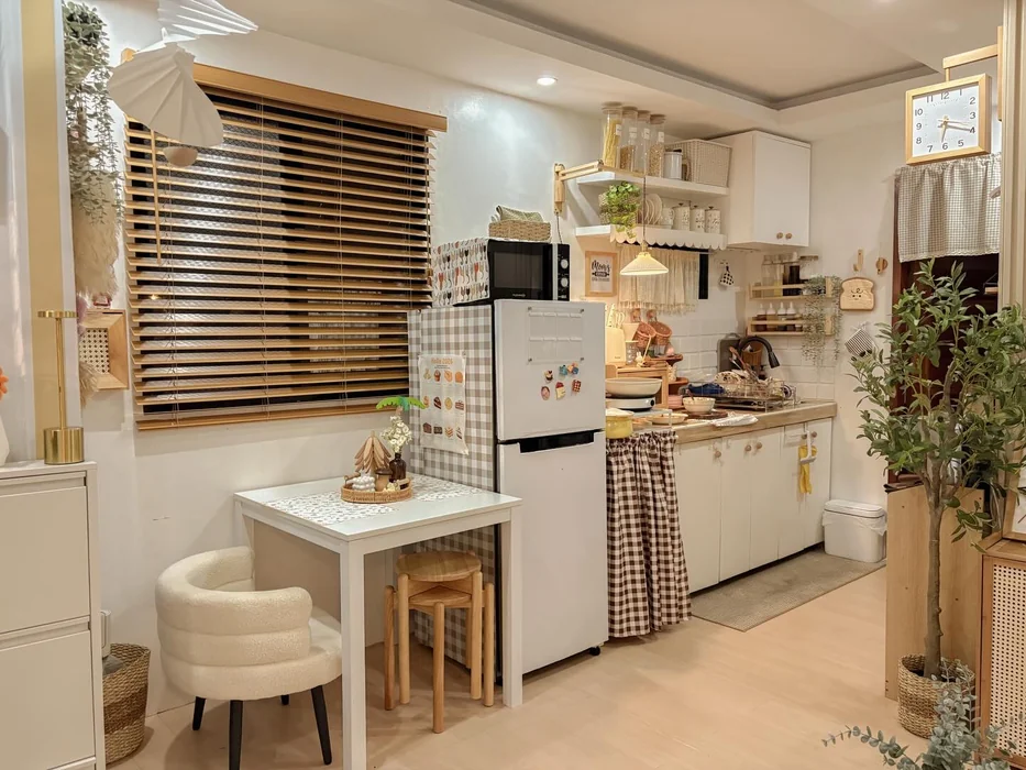 Cute Small Square Kitchen Table with Tray Decor in Japandi Style