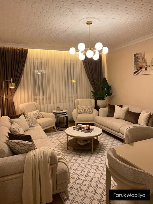 Cozy Living Room Wall Decor with City Print Above Sofa