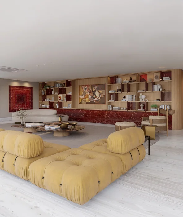 Large Living Room Wall Decor with Built-In Shelves and Artwork