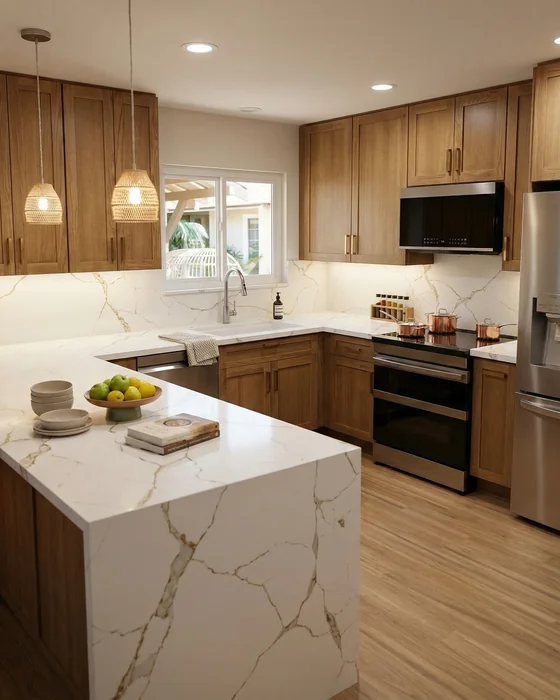 Natural Wood Kitchen with Boho Pendant Lights