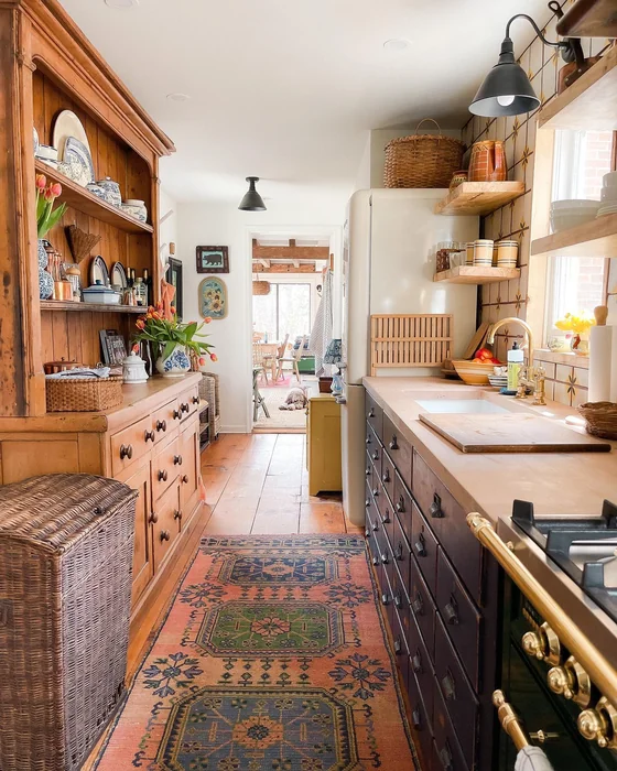 Eclectic Vintage Farmhouse Kitchen with Warm Wood Tones