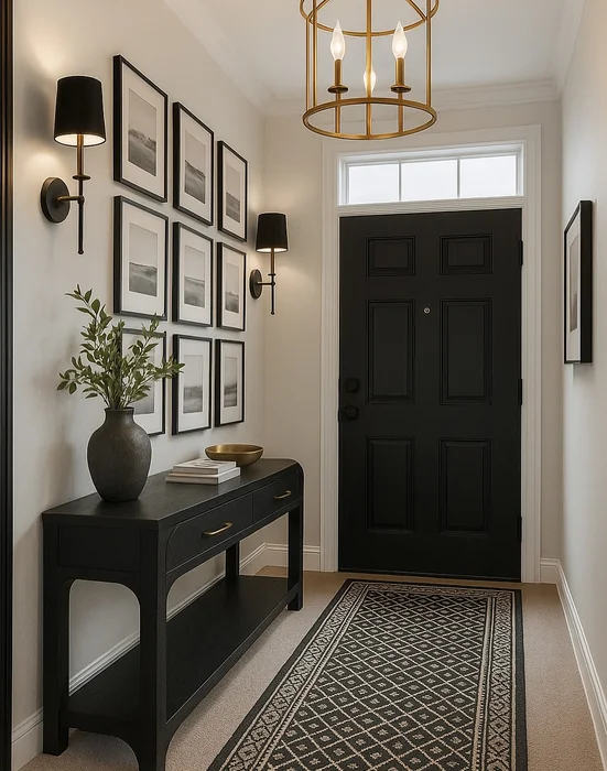 Black Console Table Entryway with Gallery Wall